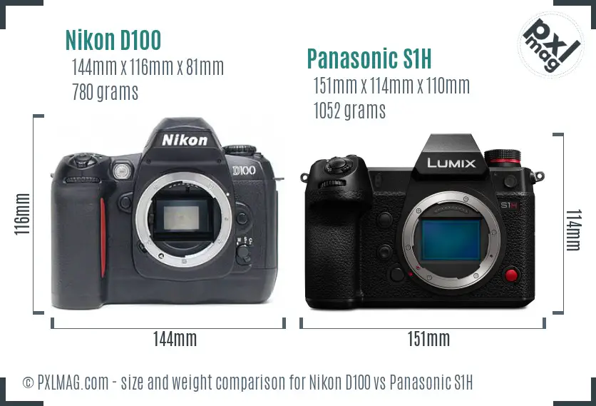 Nikon D100 vs Panasonic S1H size comparison
