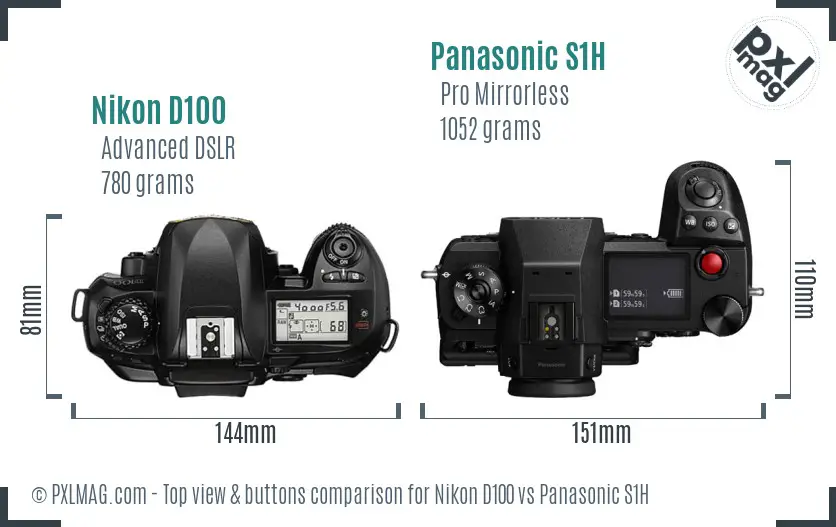 Nikon D100 vs Panasonic S1H top view buttons comparison