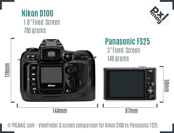 Nikon D100 vs Panasonic FS25 Screen and Viewfinder comparison