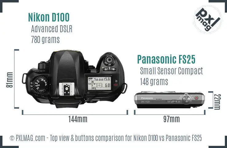 Nikon D100 vs Panasonic FS25 top view buttons comparison
