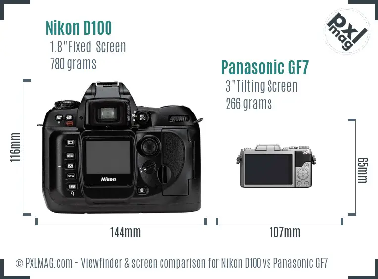 Nikon D100 vs Panasonic GF7 Screen and Viewfinder comparison
