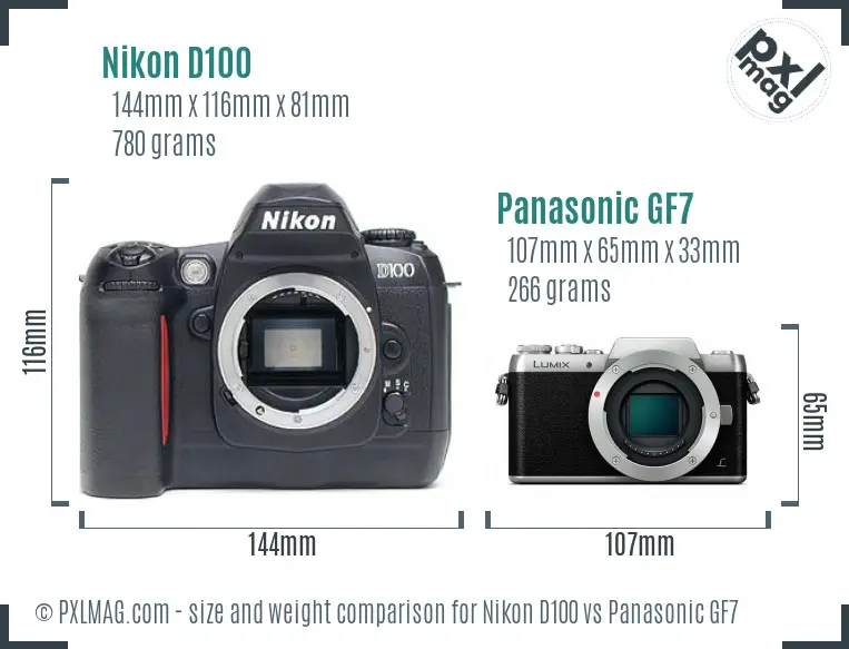 Nikon D100 vs Panasonic GF7 size comparison