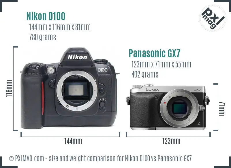 Nikon D100 vs Panasonic GX7 size comparison