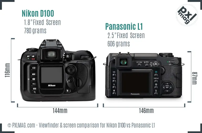 Nikon D100 vs Panasonic L1 Screen and Viewfinder comparison