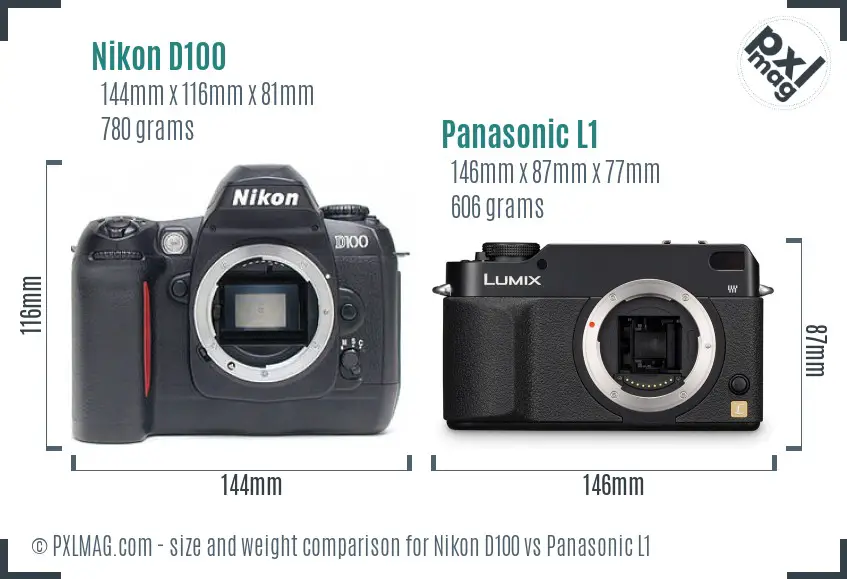 Nikon D100 vs Panasonic L1 size comparison