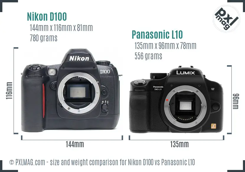 Nikon D100 vs Panasonic L10 size comparison