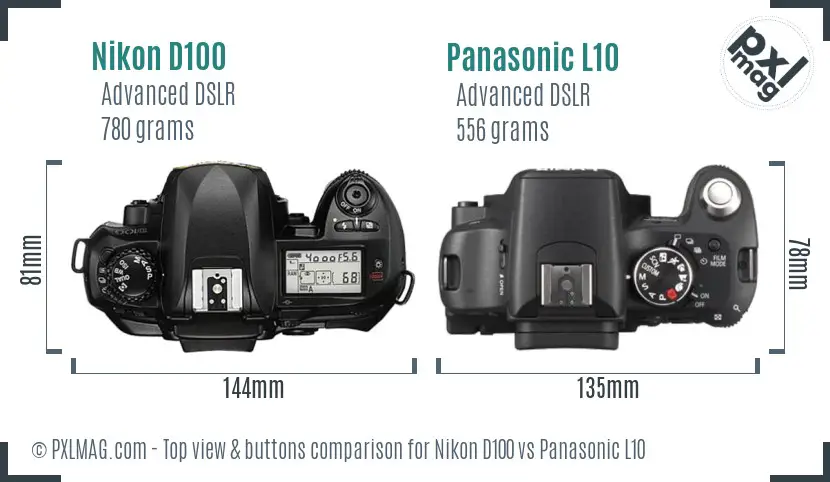 Nikon D100 vs Panasonic L10 top view buttons comparison