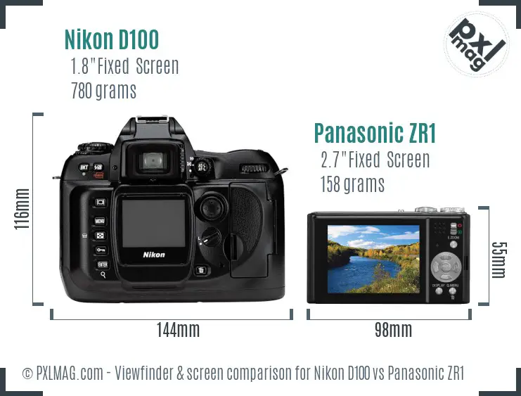 Nikon D100 vs Panasonic ZR1 Screen and Viewfinder comparison