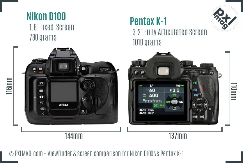 Nikon D100 vs Pentax K-1 Screen and Viewfinder comparison