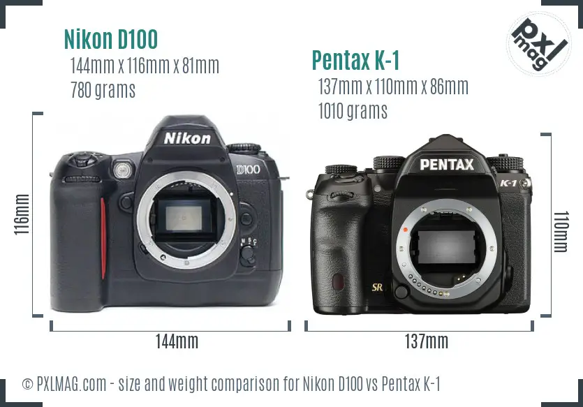 Nikon D100 vs Pentax K-1 size comparison