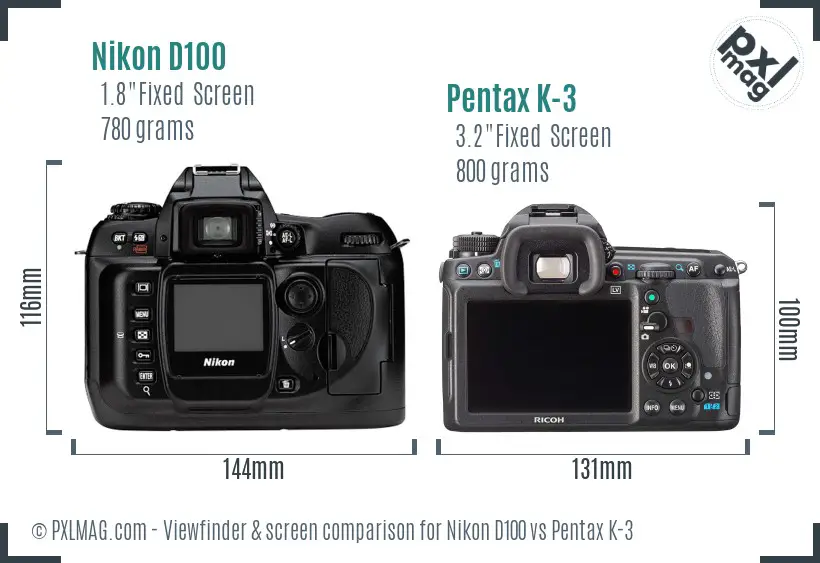 Nikon D100 vs Pentax K-3 Screen and Viewfinder comparison