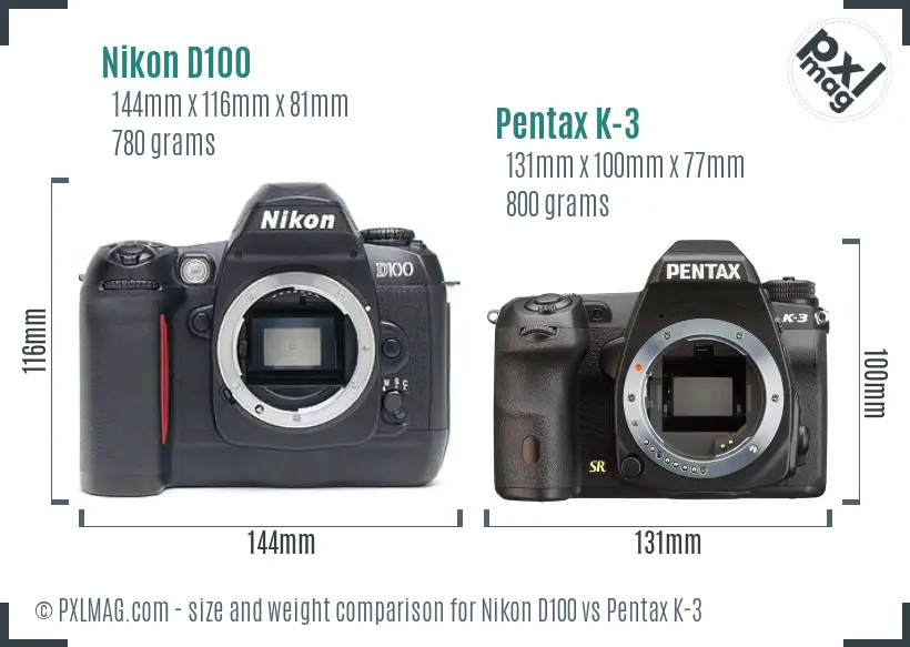 Nikon D100 vs Pentax K-3 size comparison