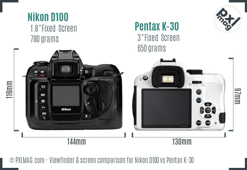 Nikon D100 vs Pentax K-30 Screen and Viewfinder comparison