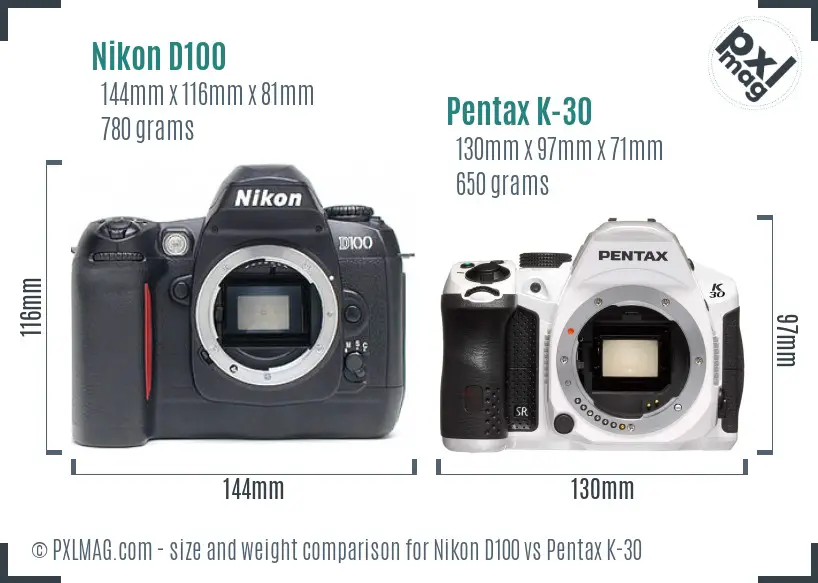 Nikon D100 vs Pentax K-30 size comparison
