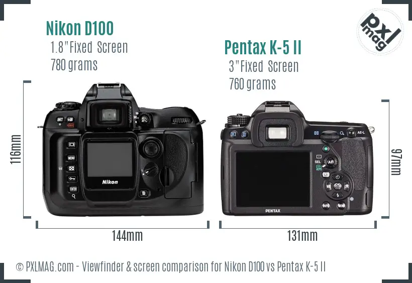 Nikon D100 vs Pentax K-5 II Screen and Viewfinder comparison