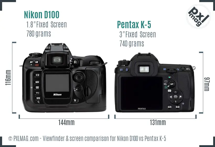 Nikon D100 vs Pentax K-5 Screen and Viewfinder comparison