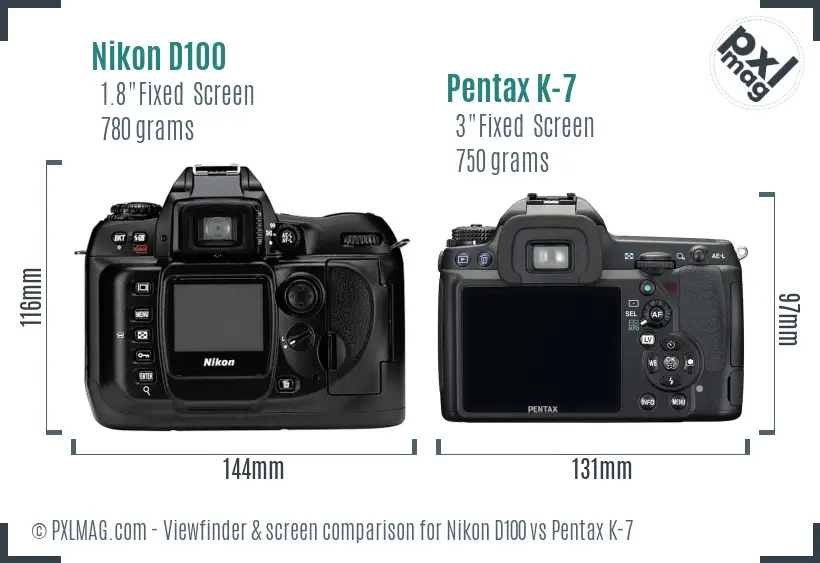 Nikon D100 vs Pentax K-7 Screen and Viewfinder comparison
