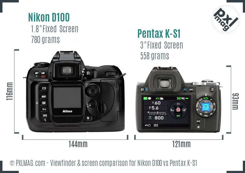 Nikon D100 vs Pentax K-S1 Screen and Viewfinder comparison