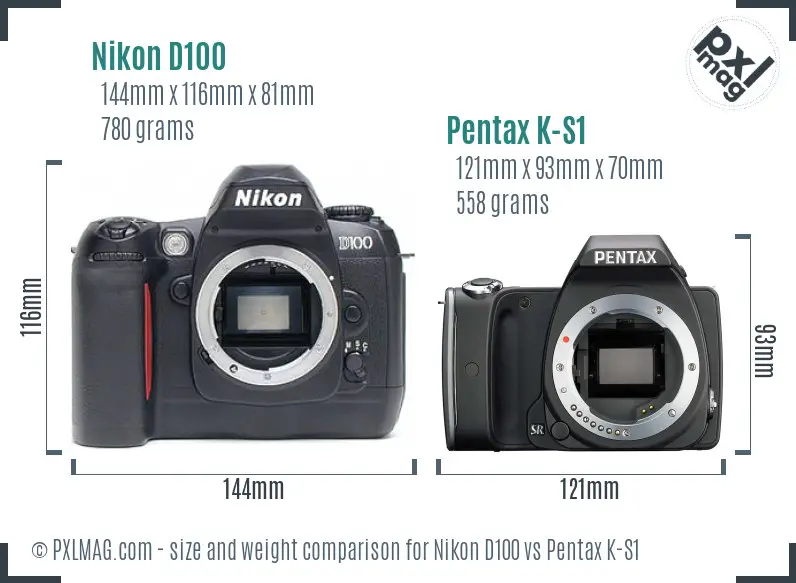 Nikon D100 vs Pentax K-S1 size comparison