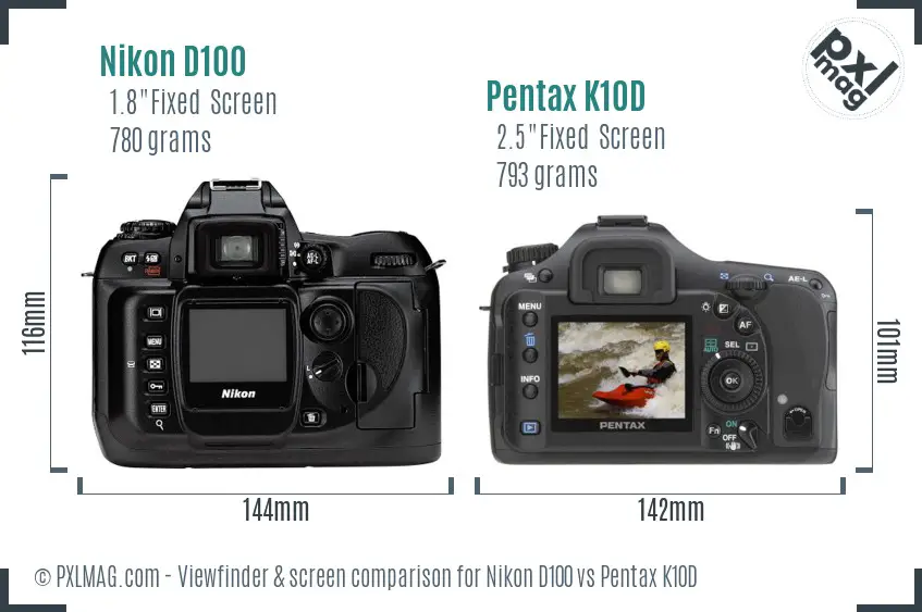 Nikon D100 vs Pentax K10D Screen and Viewfinder comparison