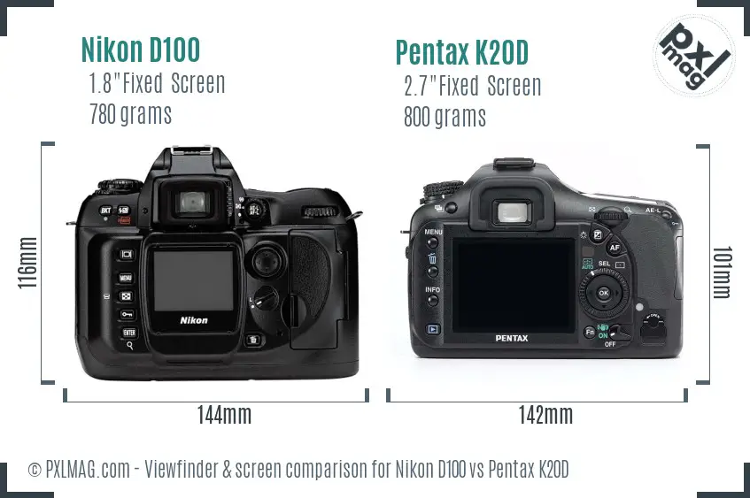 Nikon D100 vs Pentax K20D Screen and Viewfinder comparison