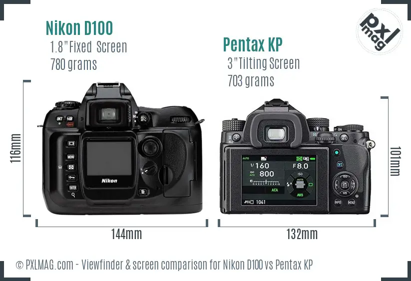 Nikon D100 vs Pentax KP Screen and Viewfinder comparison