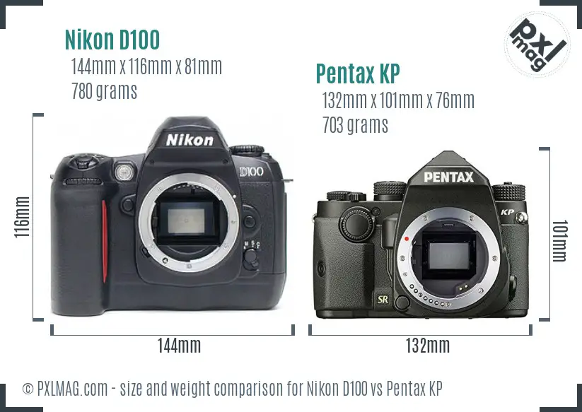 Nikon D100 vs Pentax KP size comparison