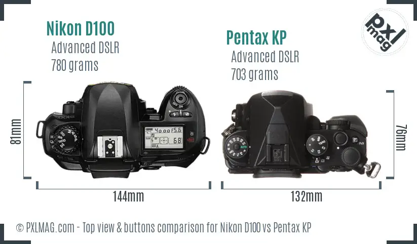 Nikon D100 vs Pentax KP top view buttons comparison