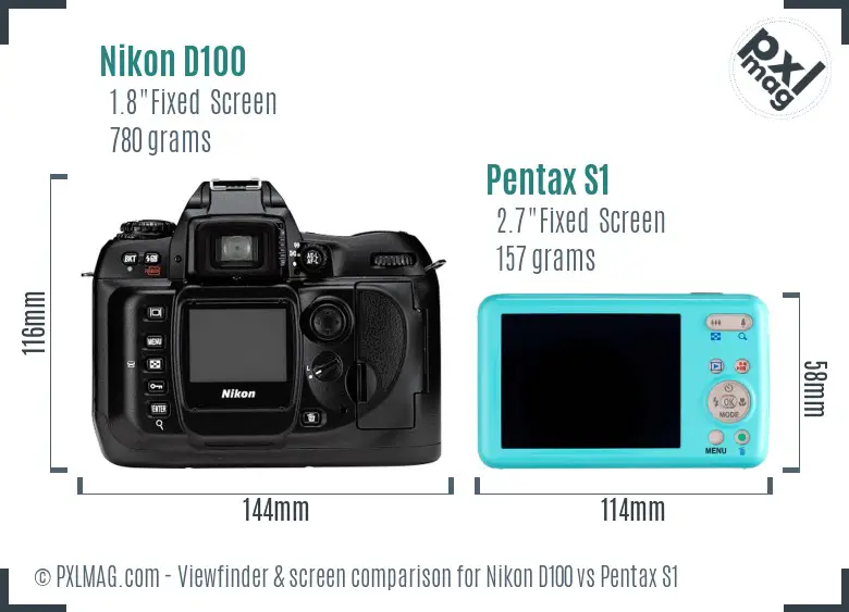 Nikon D100 vs Pentax S1 Screen and Viewfinder comparison