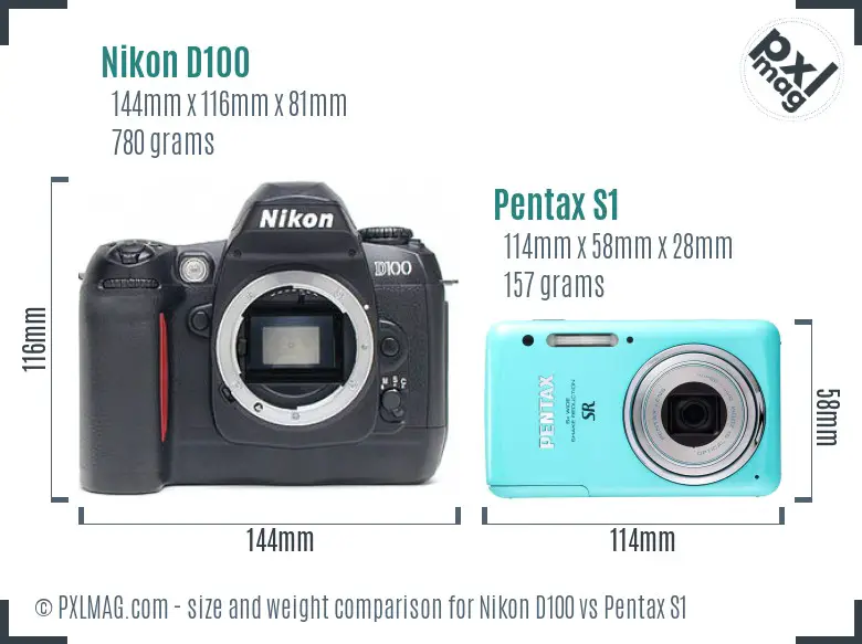 Nikon D100 vs Pentax S1 size comparison