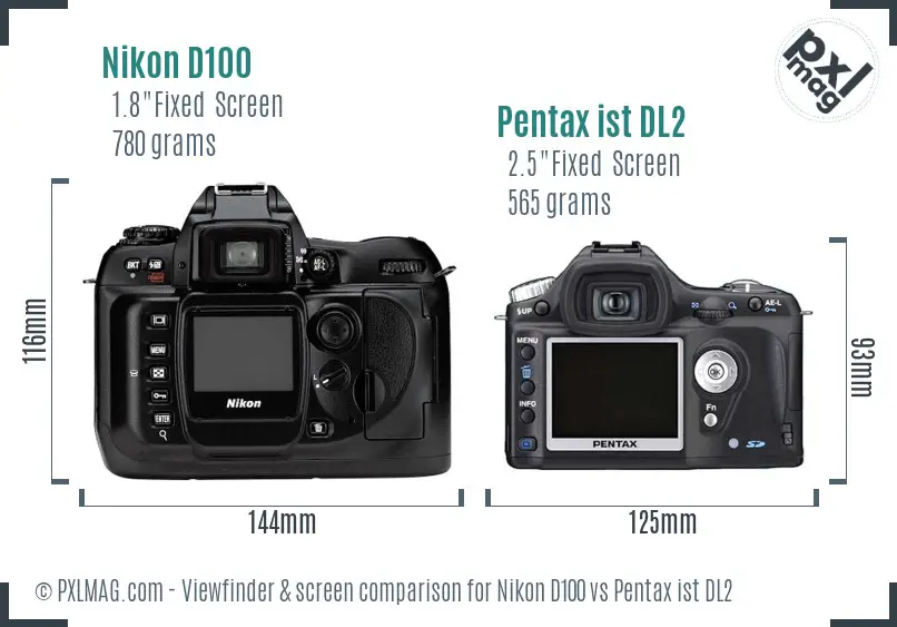 Nikon D100 vs Pentax ist DL2 Screen and Viewfinder comparison