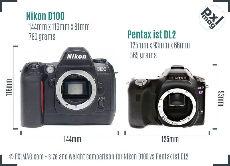 Nikon D100 vs Pentax ist DL2 size comparison
