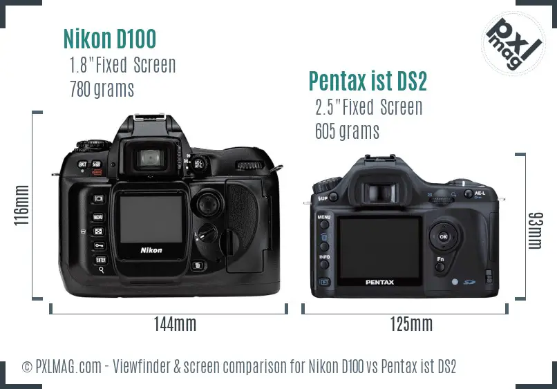 Nikon D100 vs Pentax ist DS2 Screen and Viewfinder comparison