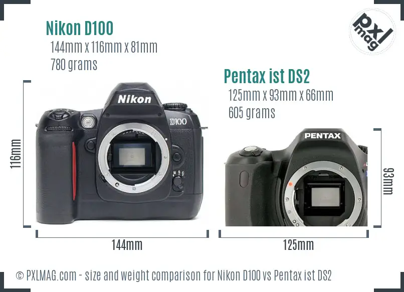 Nikon D100 vs Pentax ist DS2 size comparison