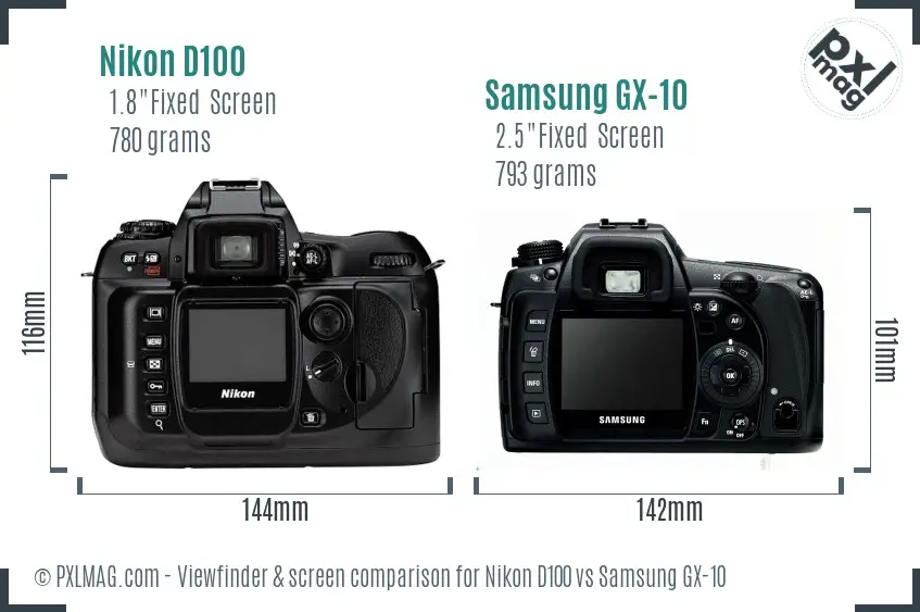Nikon D100 vs Samsung GX-10 Screen and Viewfinder comparison