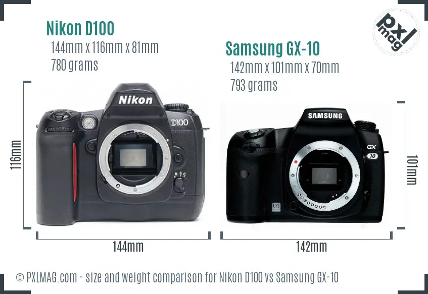 Nikon D100 vs Samsung GX-10 size comparison