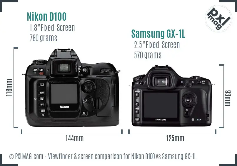 Nikon D100 vs Samsung GX-1L Screen and Viewfinder comparison