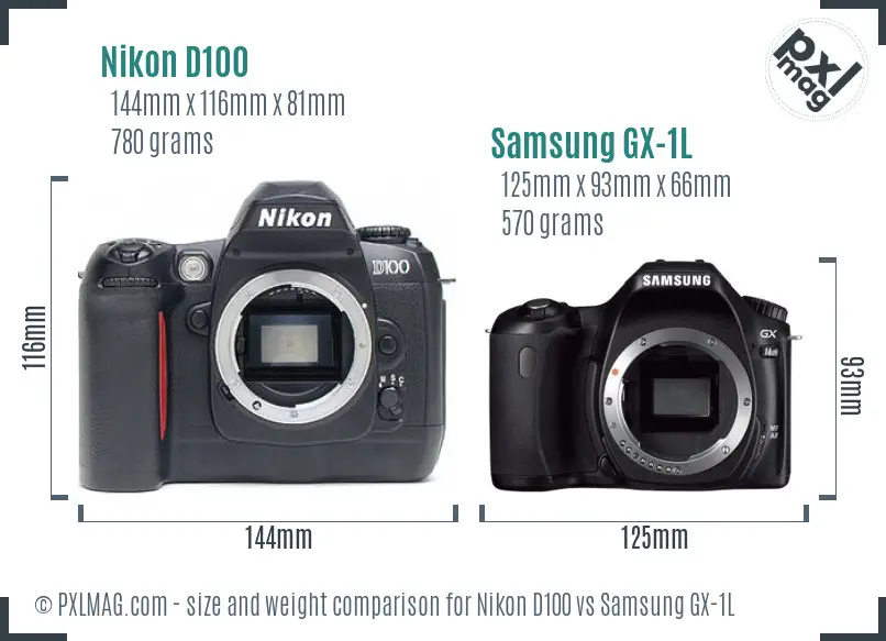 Nikon D100 vs Samsung GX-1L size comparison