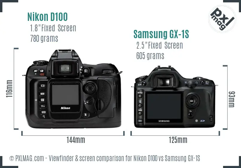 Nikon D100 vs Samsung GX-1S Screen and Viewfinder comparison