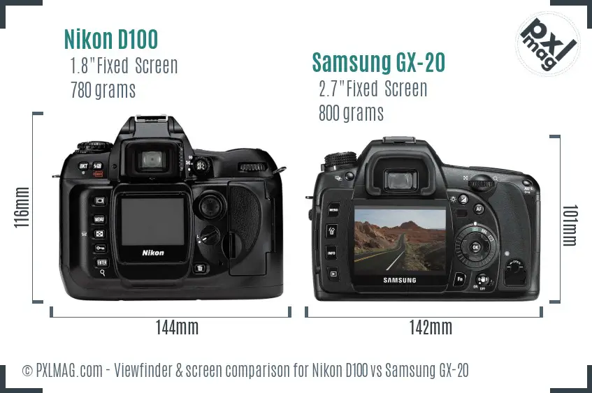Nikon D100 vs Samsung GX-20 Screen and Viewfinder comparison