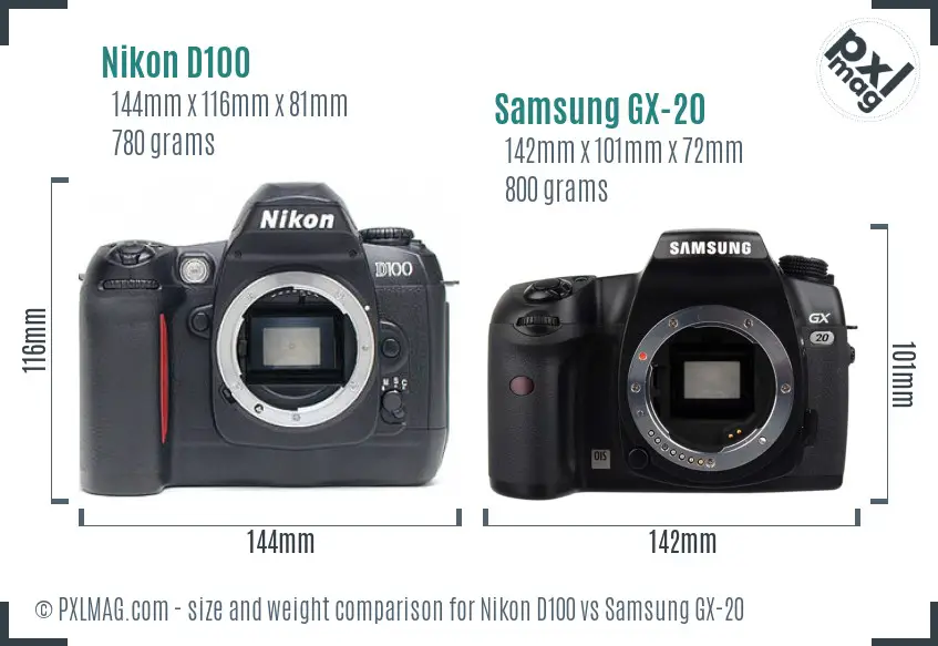 Nikon D100 vs Samsung GX-20 size comparison