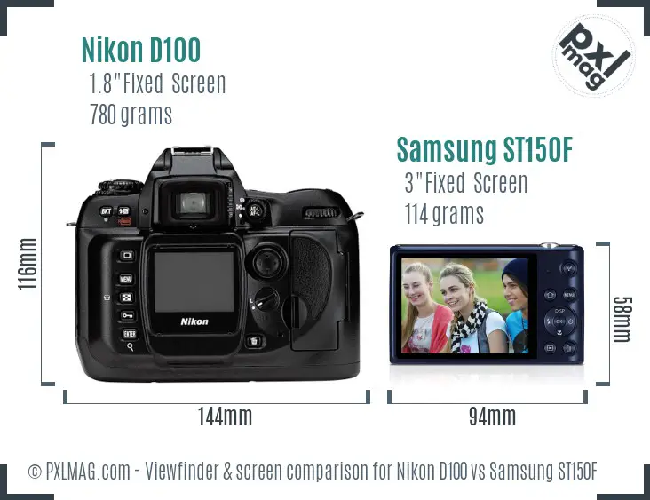 Nikon D100 vs Samsung ST150F Screen and Viewfinder comparison