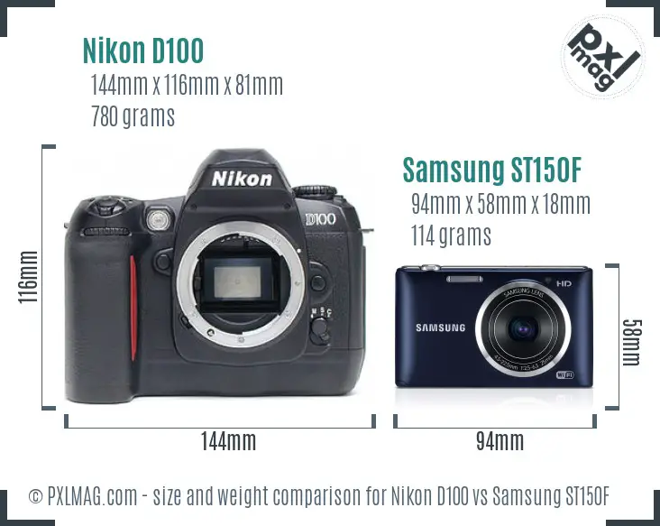 Nikon D100 vs Samsung ST150F size comparison