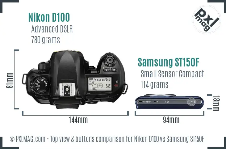 Nikon D100 vs Samsung ST150F top view buttons comparison