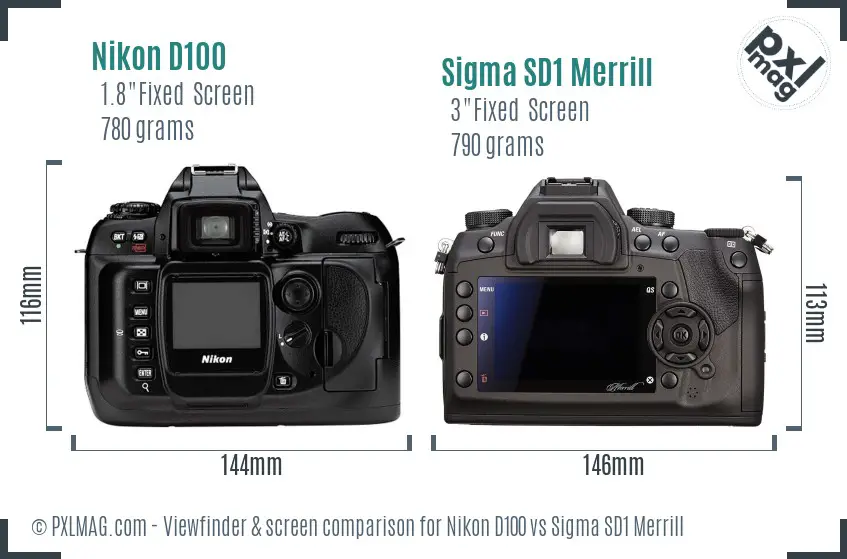 Nikon D100 vs Sigma SD1 Merrill Screen and Viewfinder comparison