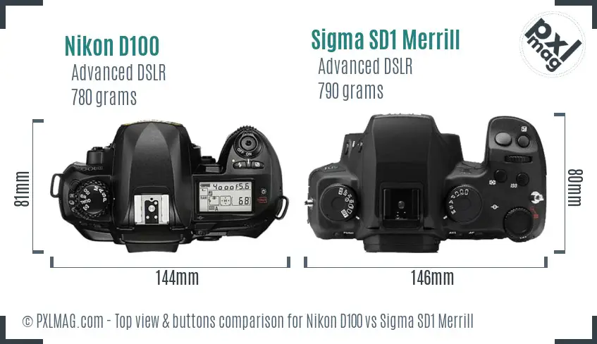 Nikon D100 vs Sigma SD1 Merrill top view buttons comparison