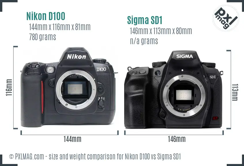 Nikon D100 vs Sigma SD1 size comparison
