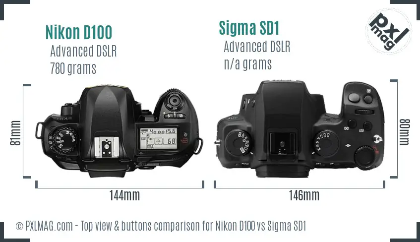 Nikon D100 vs Sigma SD1 top view buttons comparison