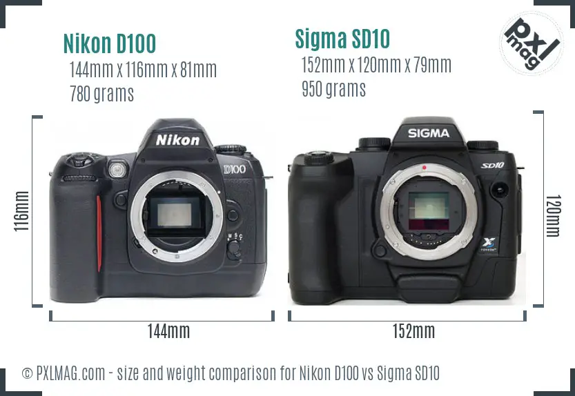 Nikon D100 vs Sigma SD10 size comparison