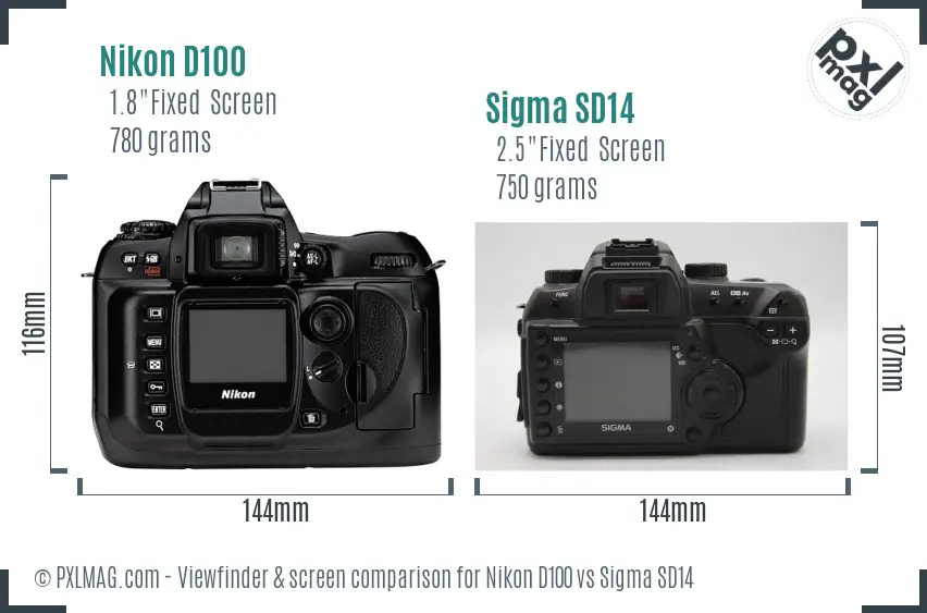Nikon D100 vs Sigma SD14 Screen and Viewfinder comparison